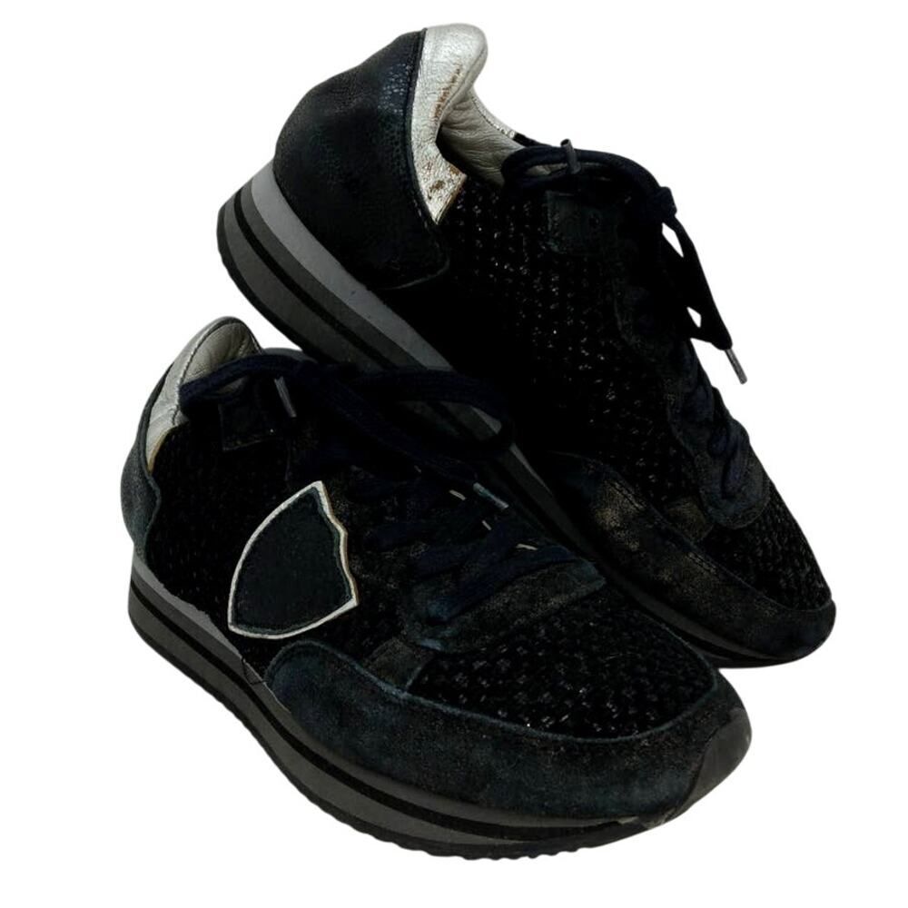 Philippe Model Designer Women's Pre-owned Black/Silver Velvet Sneakers-sz. 4 1/2